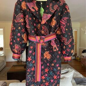 Farm Rio Animal Starry Sky Quilted Puffer Oversized Jacket Brand New!